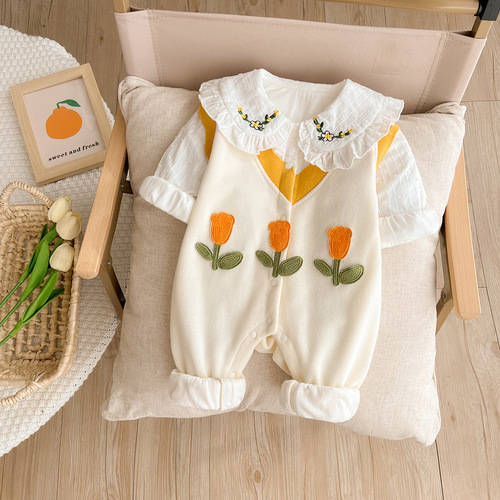 Baby clothes autumn set new born onesie for girls super cute princess style onesie for first month and hundredth day celebration outdoor crawling suit