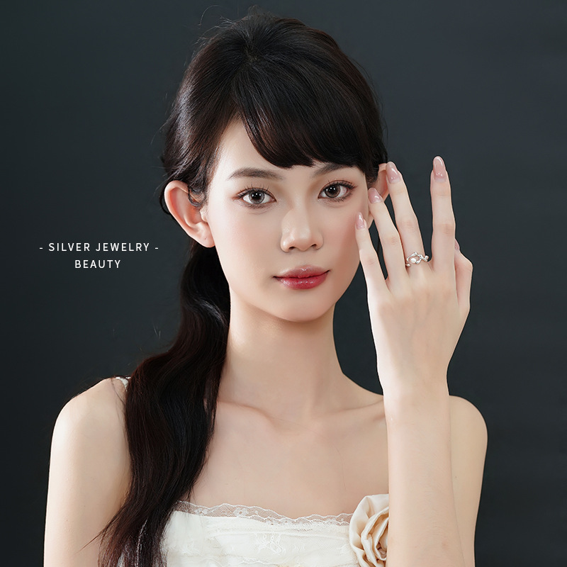 S925纯银素圈贝珠戒指女不规则高级感不掉色食指戒时尚轻奢指环|undefined