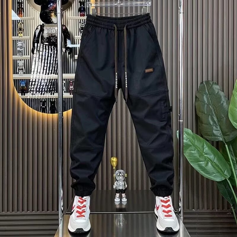 2026 New Men's Pants Spring and Autumn Thin Loose Casual Pants Drawstring Versatile Harem Casual Cropped Cargo Pants