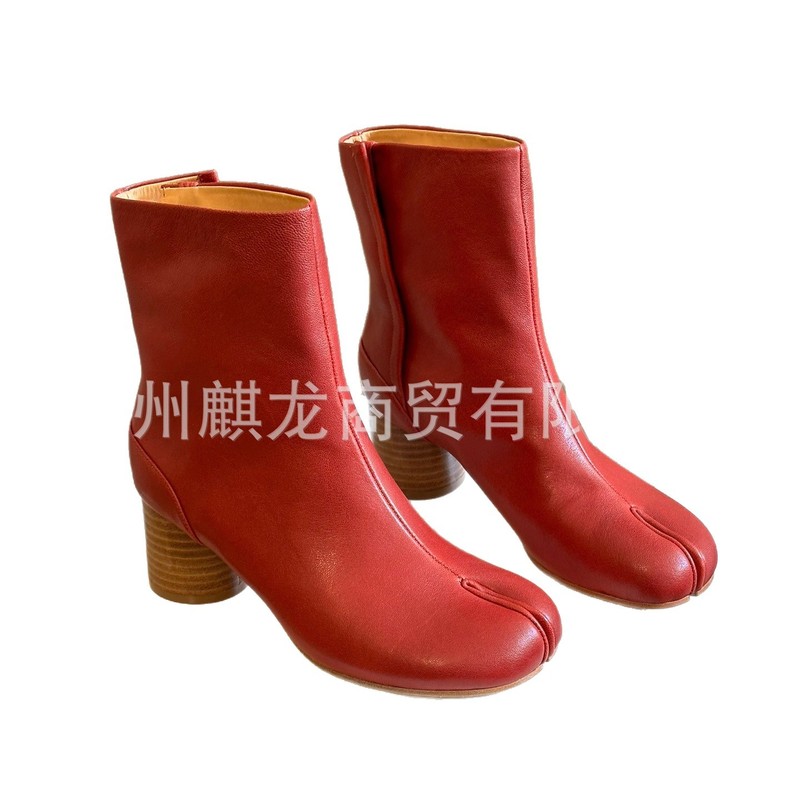 高端2025秋冬真皮复古粗跟分趾马丁靴猪蹄切尔西靴短靴显瘦单靴女|undefined
