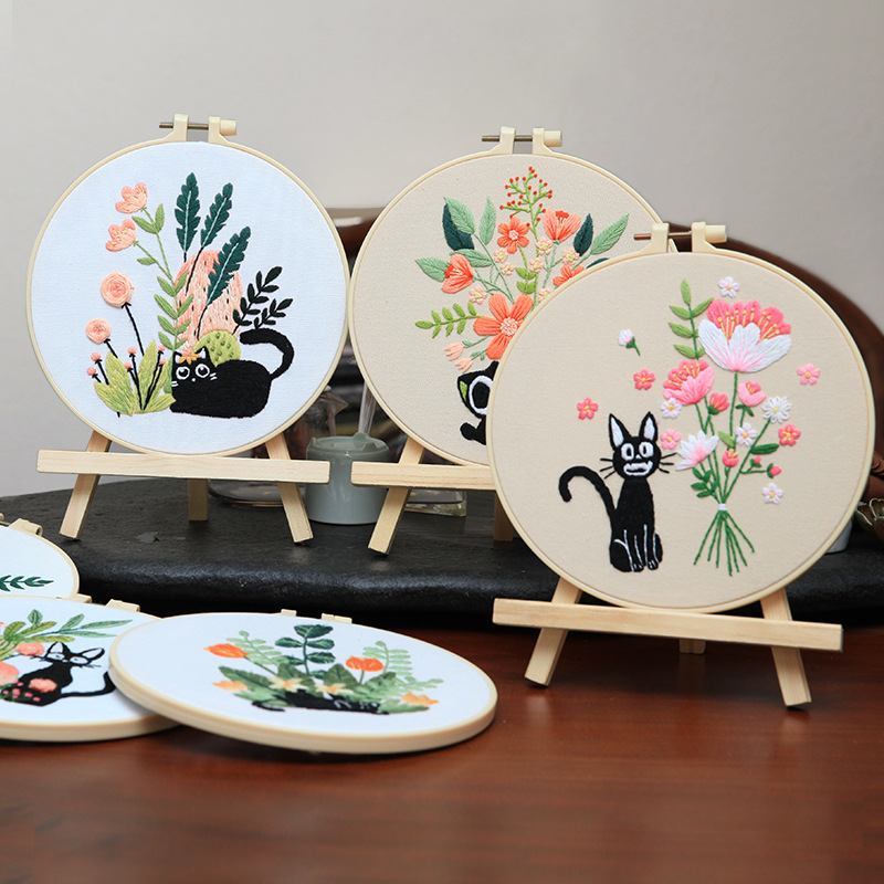 Bordado DIY material paquete gato colgante pintura hecha a mano dibujos animados gato negro creativo pintura Lu bordado escuela regalo novato Kit