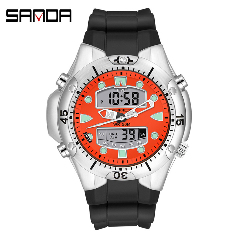 SANDA 3009 reloj de moda deportes luminoso estudiante reloj electrónico reloj de cuarzo impermeable de los hombres