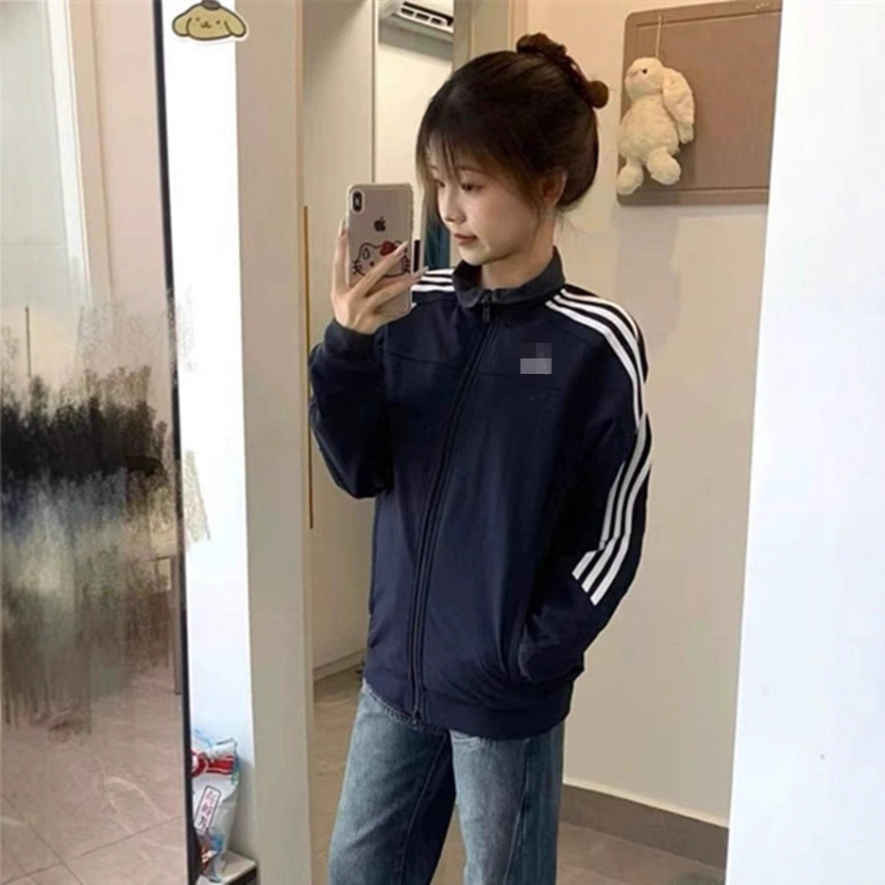 QQ糖同款外套刺绣宽松拉链休闲运动三条杠夹克外套风衣9952|undefined