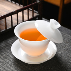 冰种盖碗德化白瓷三才盖碗功夫陶瓷简约泡茶会客家用办公盖碗单个