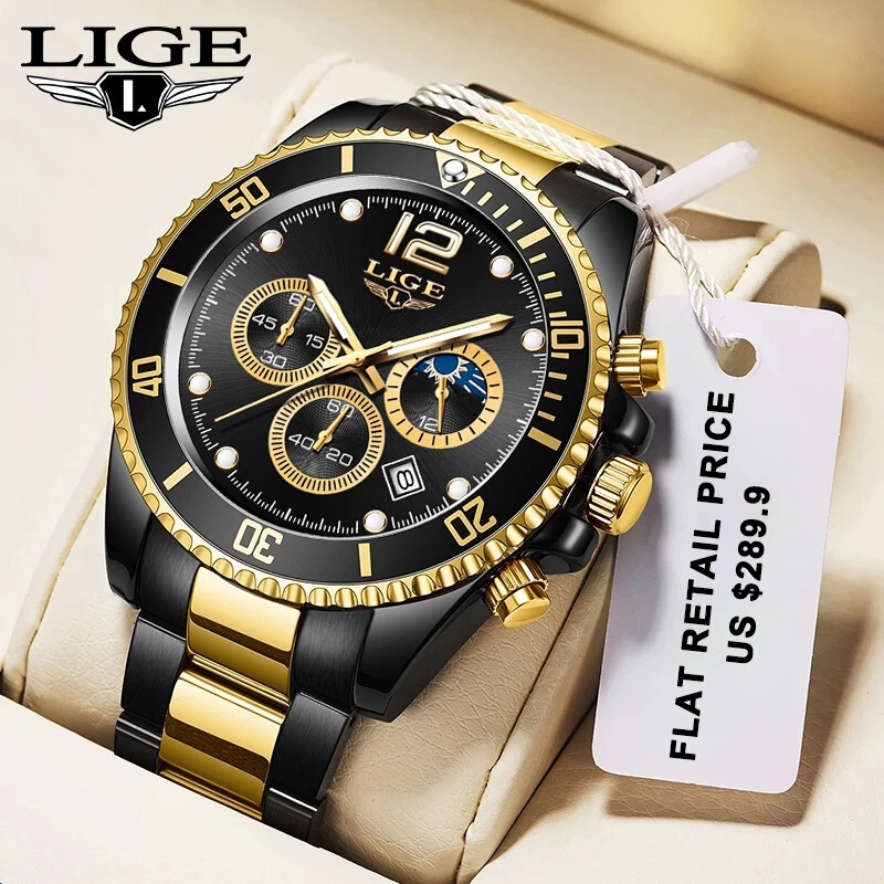 LIGE/LIGE Foreign Trade New Quartz Watch Men's Sports Waterproof Watch Multi-function Chronograph