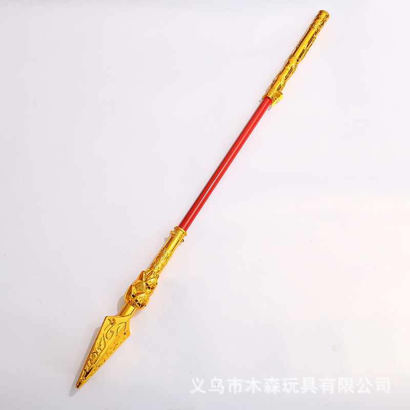 新款电影哪吒同款自动伸缩火尖枪弹射红缨枪兵器模型舞台表演道具-阿里巴巴