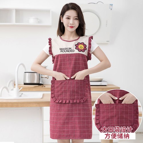 Cotton Apron Home Kitchen Stylish Women Fashion Korean Version New Anti-Stain Waist Apron Breathable Durable Workwear