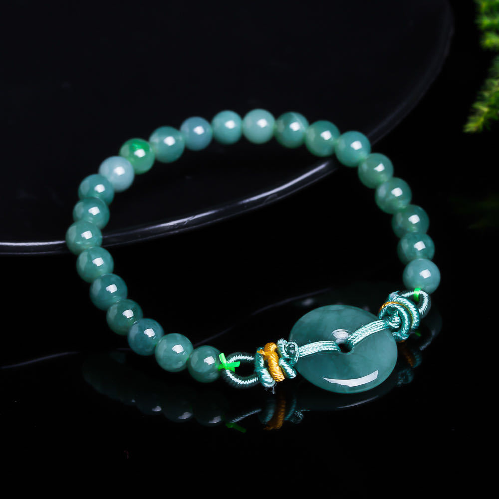 Blue Water Jade Peace Buckle Round Bead Bracelet with a Refreshing Lake Blue Texture, Gentle and Smooth, Unisex Style, Jade Factory