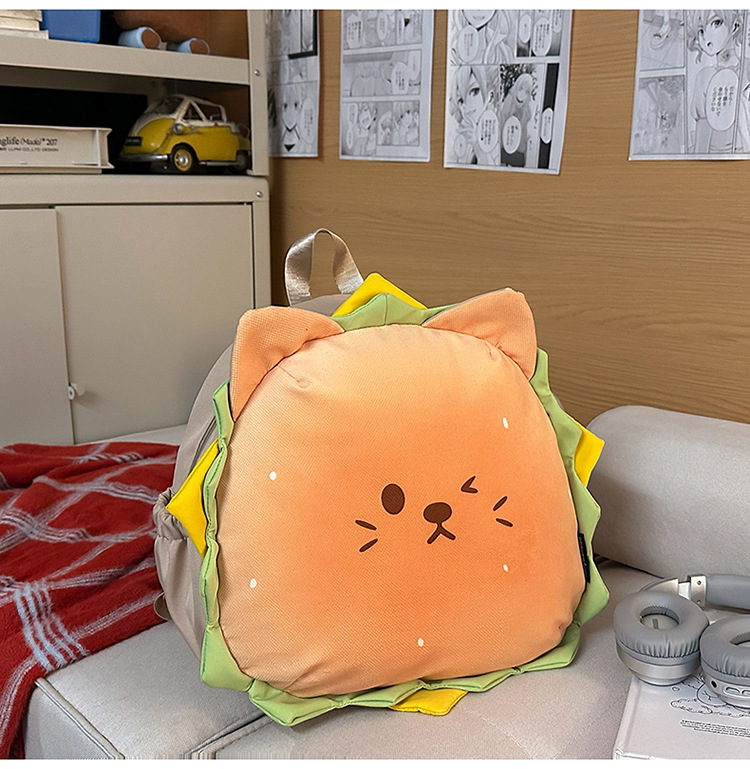 Mochila de estilo de hamburguesa encantadora de dibujos animados, mochila de escuela secundaria de gran capacidad, 2026 nueva moda de mochila de viaje de mujer