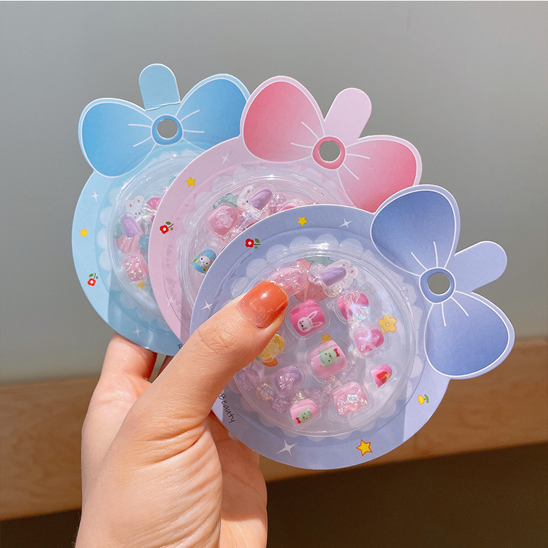 Children's Nail Wearable Short Transparent Handmade Nail Sticker Wearable Removable Nail Patch Set