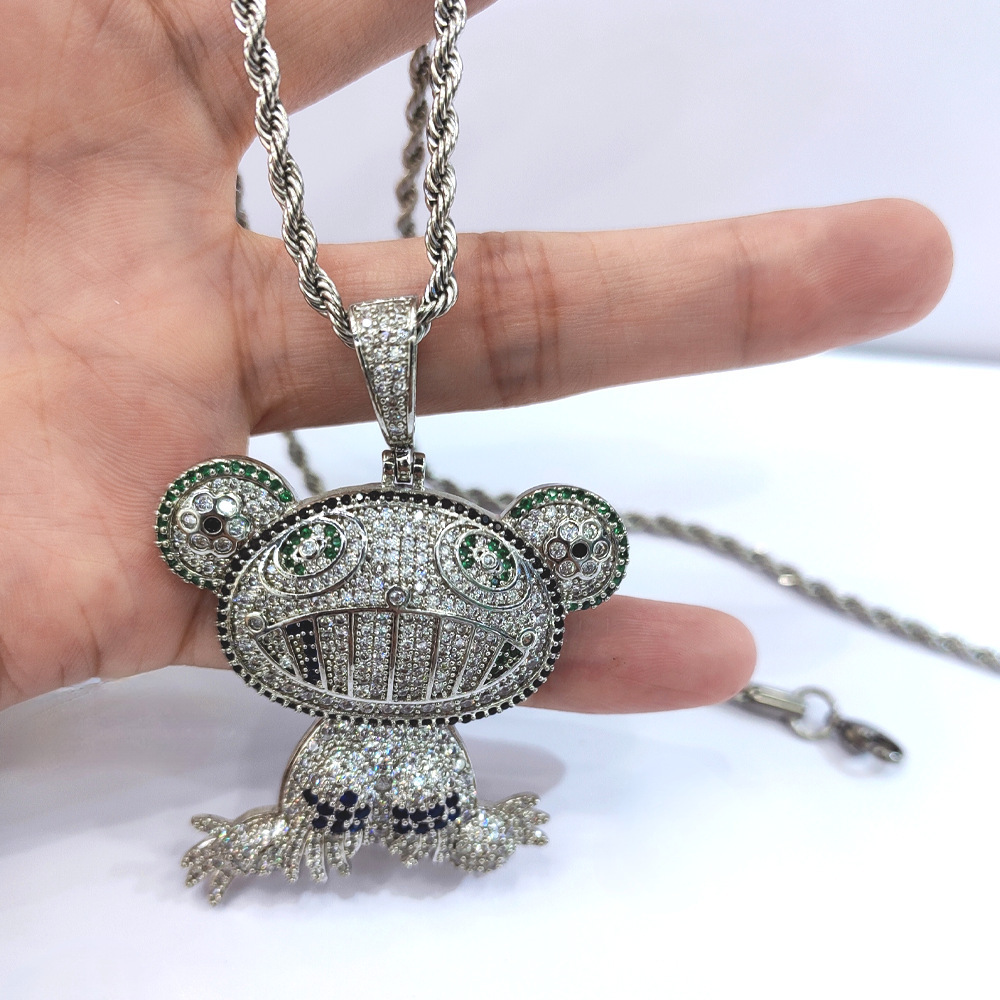 Cartoon Frog Pendant Necklace With Zircon And Copper Finish_voghion.com