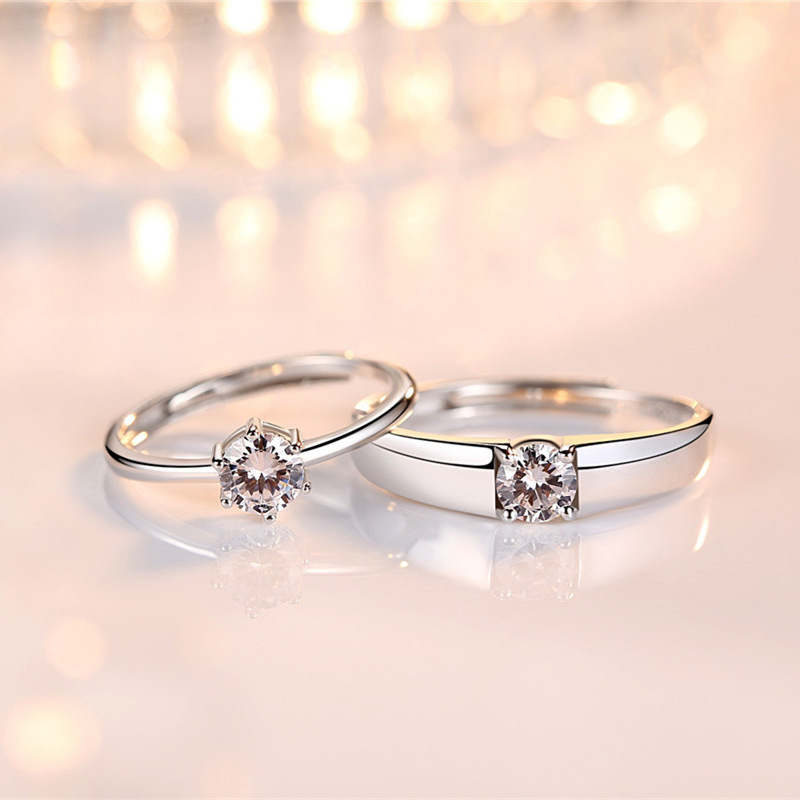 Anillo de pareja de plata esterlina S925 con apertura ajustable