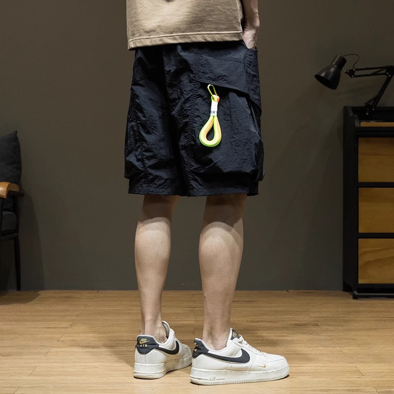 Waterproof Quick-Dry Ice Silk Ultra-Thin American Style Trendy Multi-Pocket Cargo Shorts for Men, Summer Loose Large Size Knee-Length Shorts
