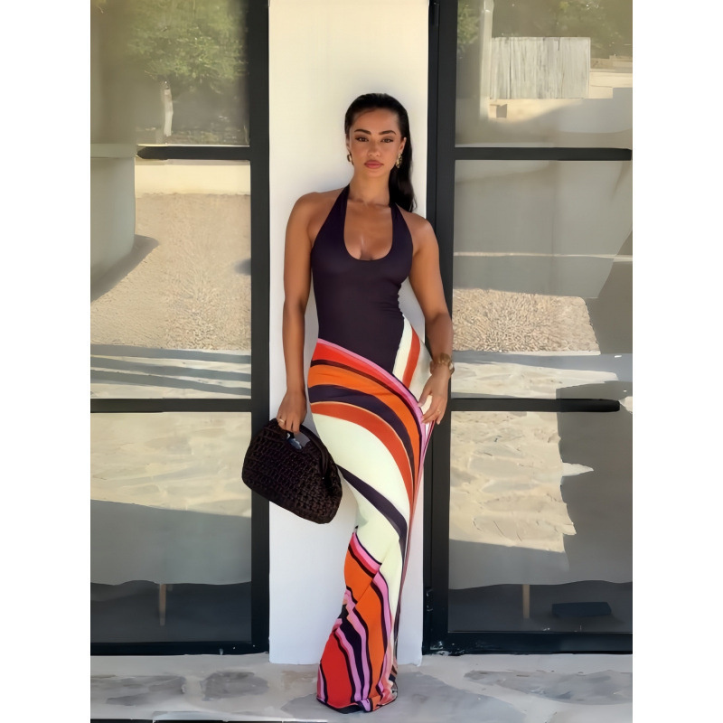 European and American Cross-Border 2026 Summer African Oil Painting Style Slim Long Dress Vacation Style Beach Elegant Dress European and American Cross-Border 2026 Summer African Oil Painting Style Slim Long Dress Vacation Style Beach Elegant Dress