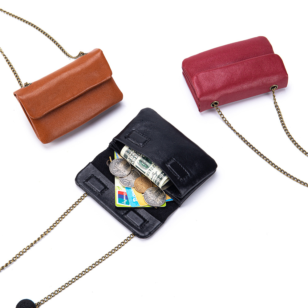 New Top Grain Cowhide Chain Square Mini Bag, Niche Design Vintage Shoulder And Crossbody Bag For Women - Thumbnail 5