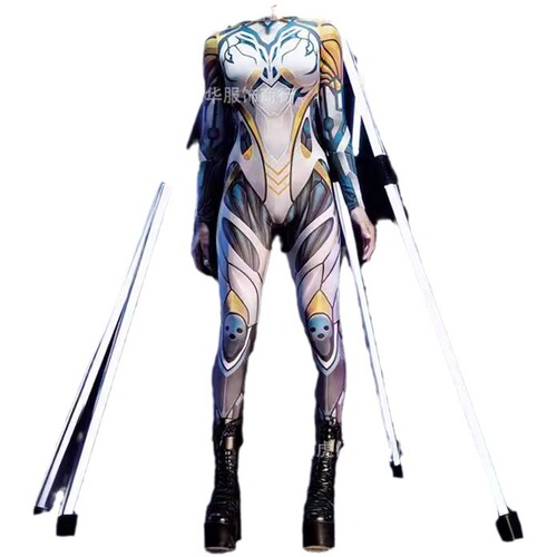  Halloween 3D Digital Printing Cosplay Women's Tight Long-Sleeve Bodysuit