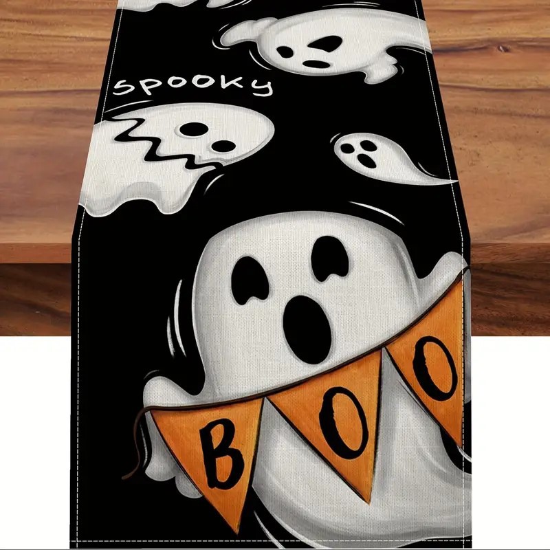Transfronterizo 2024 Amazon nuevo Halloween fantasma calabaza festival lino tabla bandera tabla de comedor bandera de té