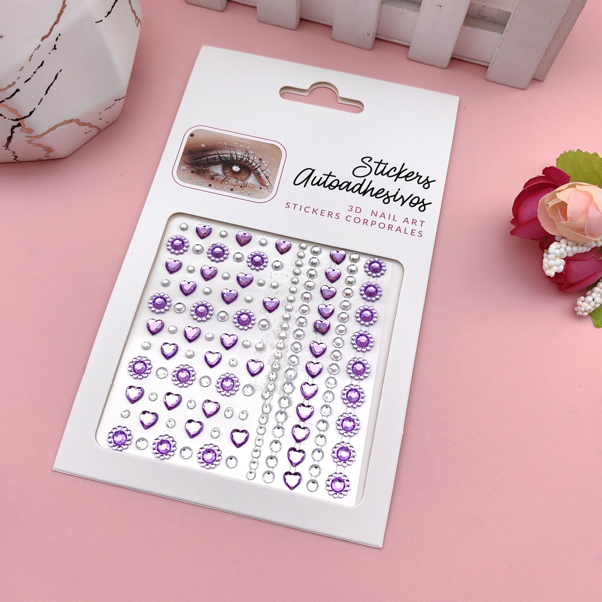 Pegatinas para maquillaje de ojos, pegatinas de diamantes de imitación para ojos, decoración facial, accesorios de maquillaje de perlas para diario, pegatinas de diamantes de imitación para escenario infantil, venta al por mayor en stock.