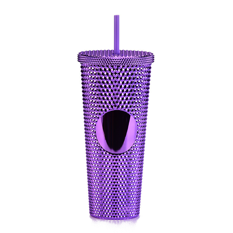 二層プラスチックストローカップ大容量クリエイティブ 710 ミリリットルドリアンカップハンドカップ発光変色レインボーグラデーションカップ|undefined