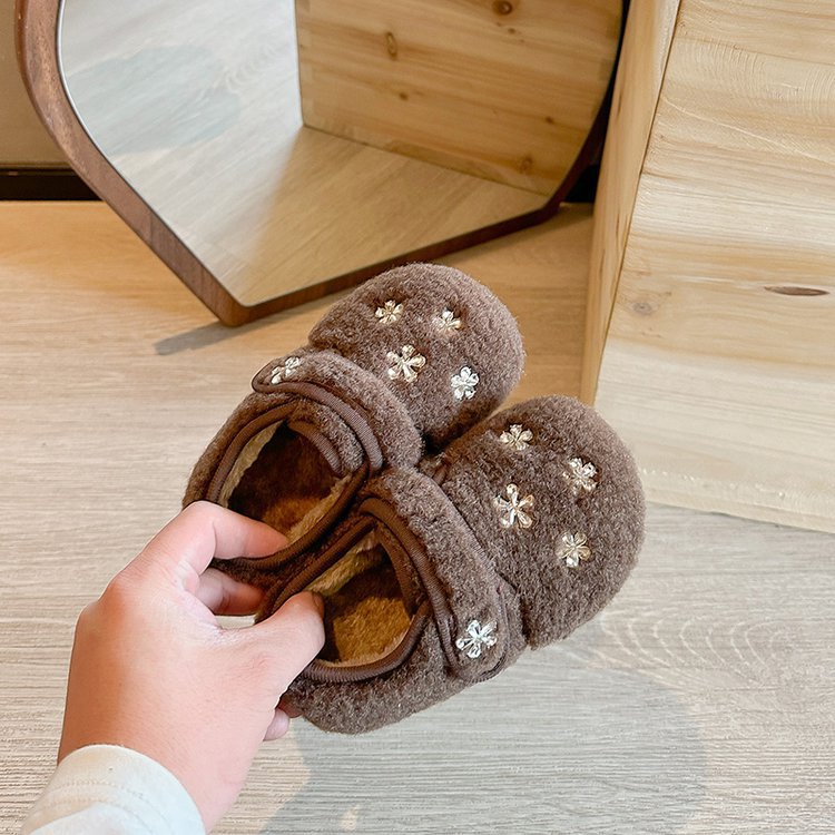 Girls' Furry Shoes Thickeneded Cotton Shoes 2025 Winter New Small Snowflake Baby Warm Anti-Slip Kidsren's Princess Cotton Shoes