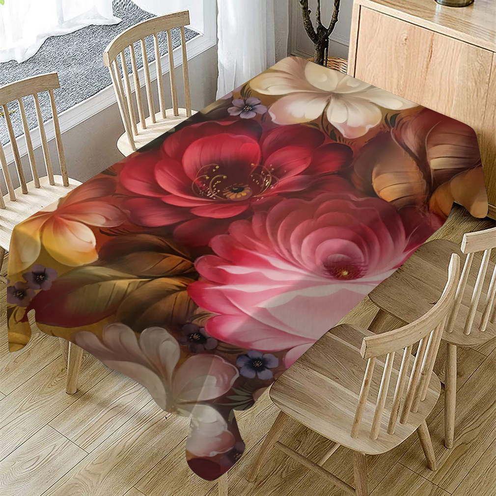 跨境新款 亚马逊简约艺术花卉图棉麻桌布批发 亚麻茶几台布餐桌布