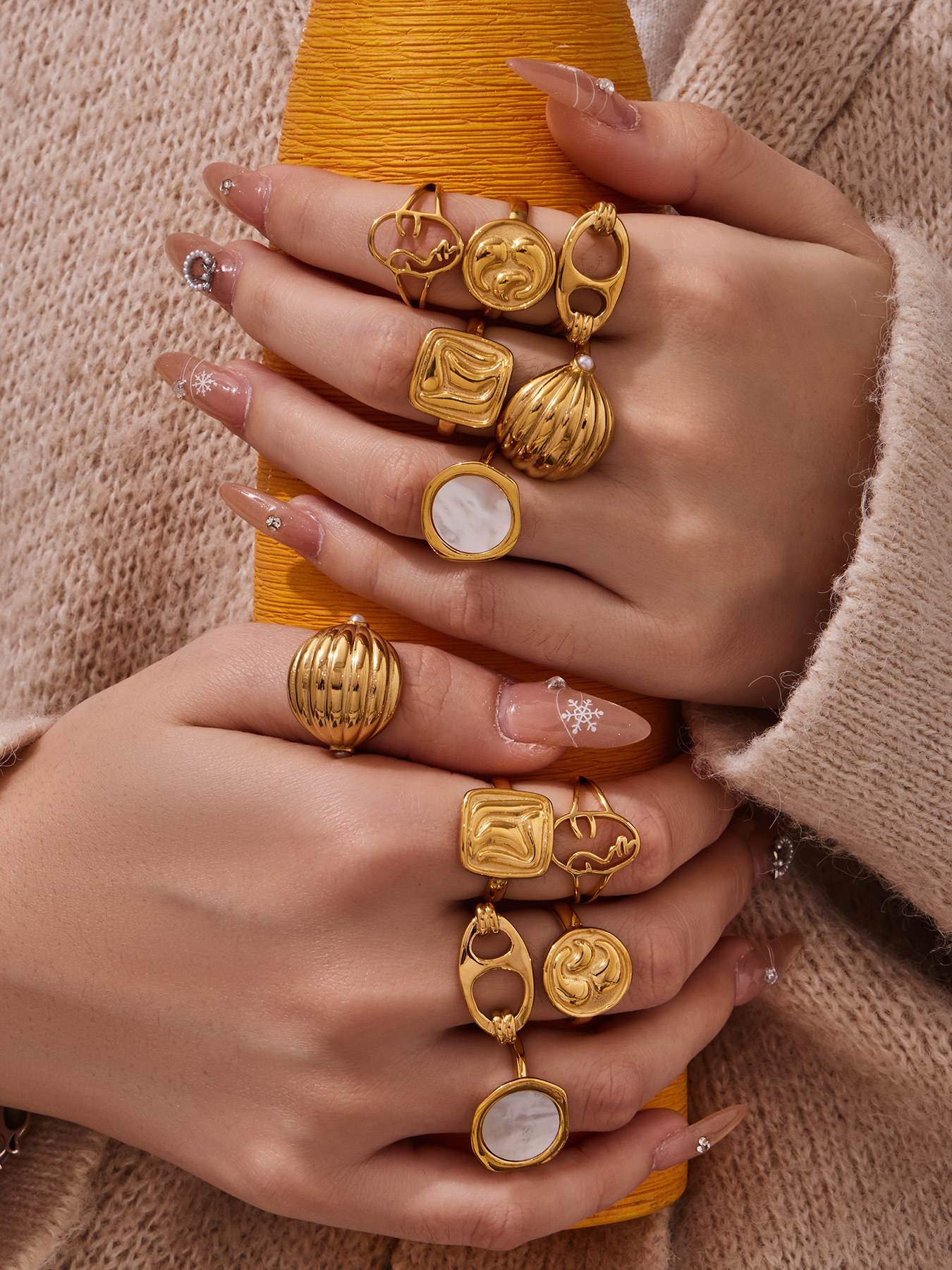 Mysterious Retro Geometric Open Ring Set Stainless Steel Jewelry_voghion.com
