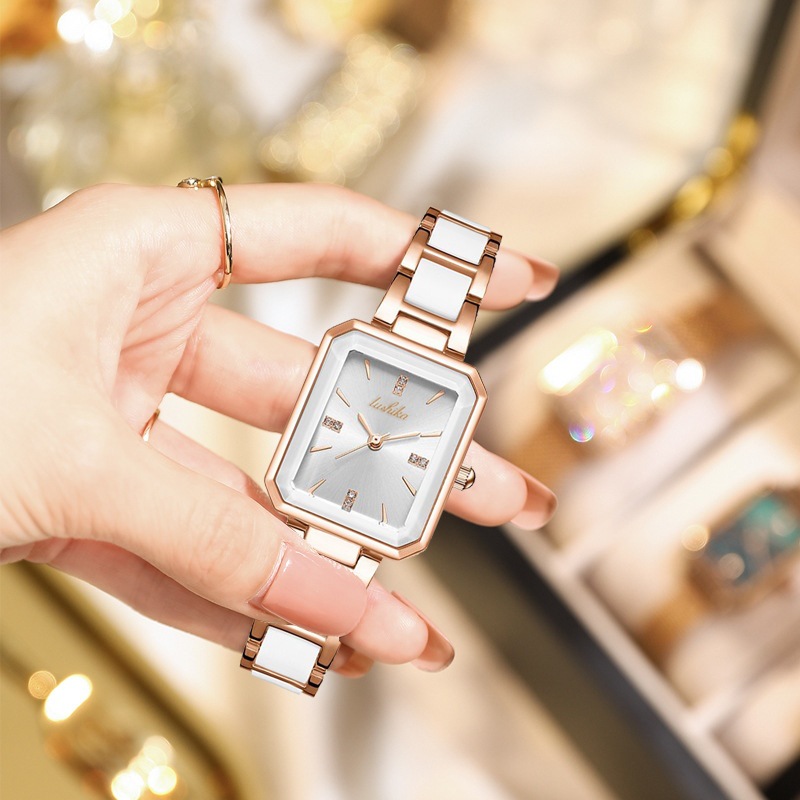 2024 New Fashion Versatile Ceramic Business Luxury Quartz Calendar Square Women's Watch_voghion.com