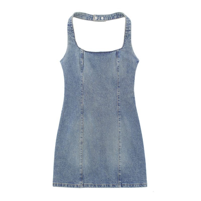 ZA family 2024 spring new retro style hanging neck collar backless slim Denim dress 3607080 ZA family 2024 spring new retro style hanging neck collar backless slim Denim dress 3607080