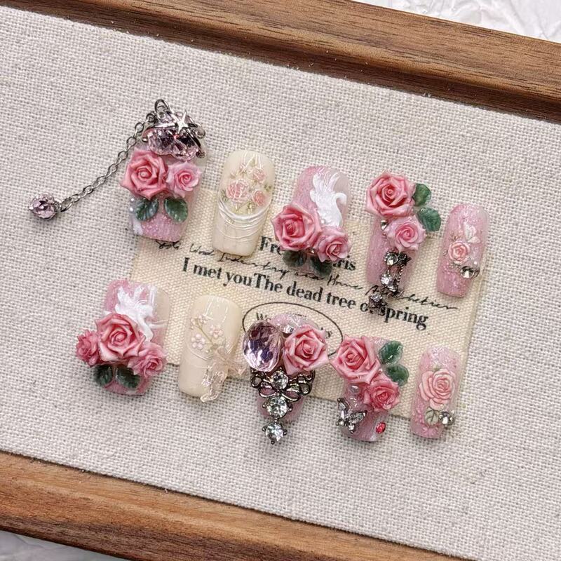 Pink Tassel Cherry Blossom Romantic Boutique Niche Sexy 2025 Short Square Round Almond Pure Handmade Wearable Manicure