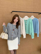 慵懒风毛衣外套女2025秋季新款宽松显瘦撞色针织开衫小个子上衣潮