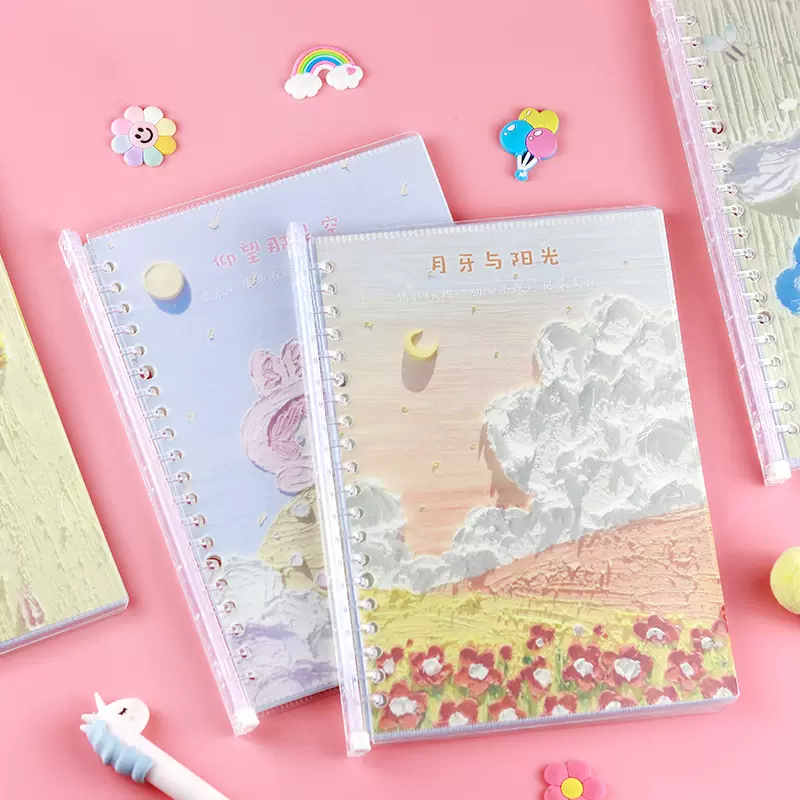 卡通B5活页可拆卸记事本学生可爱手账本少女心油画高颜值A5笔记本