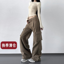 工装喇叭裤女2023秋冬季加厚加绒休闲裤高腰宽松灯芯绒微喇裤子