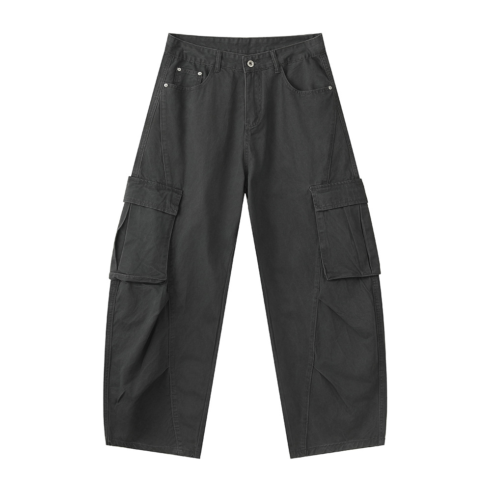 MTLCLOTHES Hombres| American High Street algodón casuales rascar pliegues multi-bolsillo herramienta cimeta lavado con agua jeans