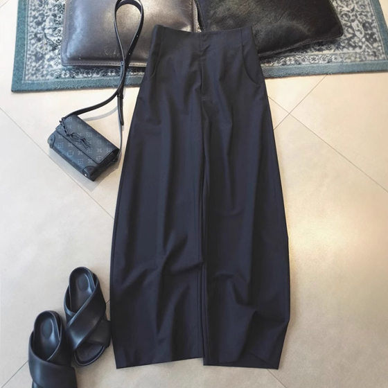 Japanese worsted ~ black high waist cocoon vertical cut banana trousers female 2024 early spring design pants