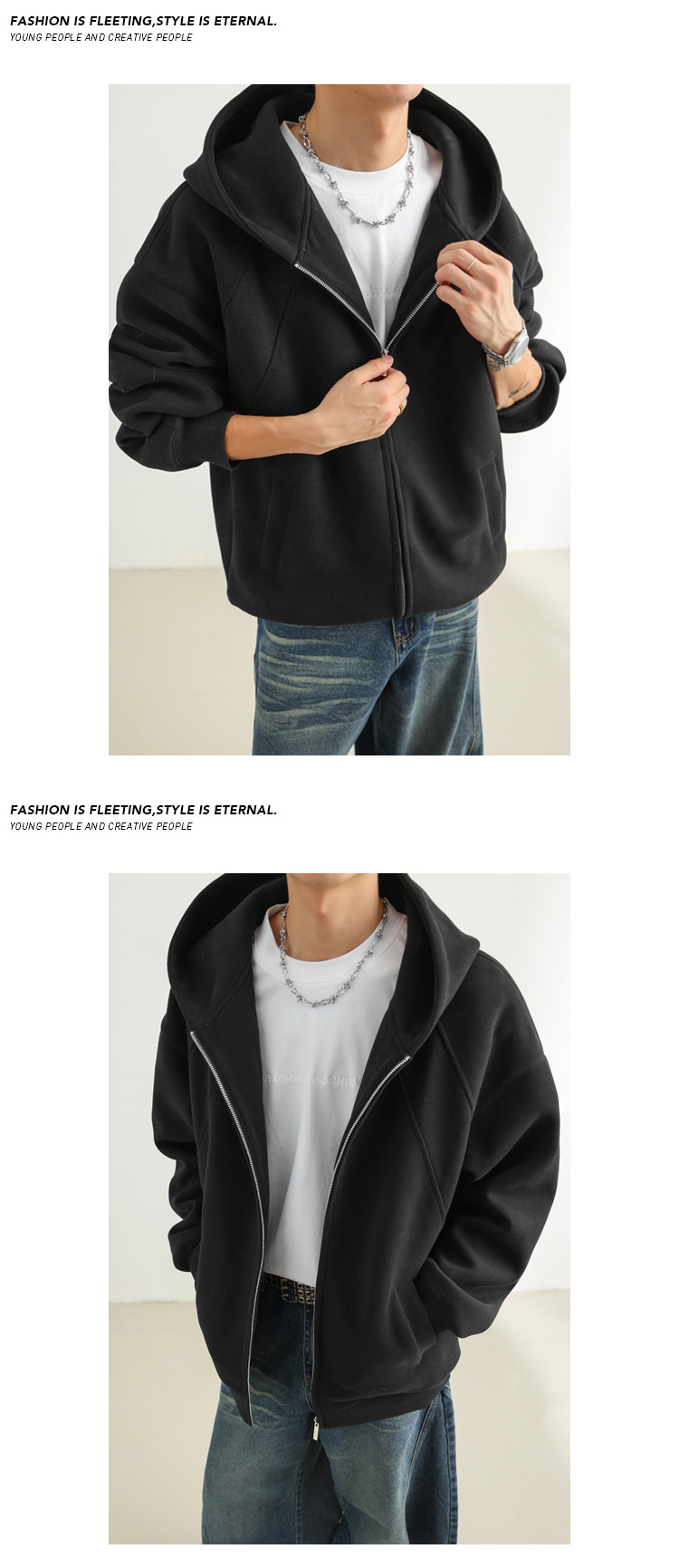 Sweat à capuche unisexe zippé style américain coupe décontractée_voghion.com