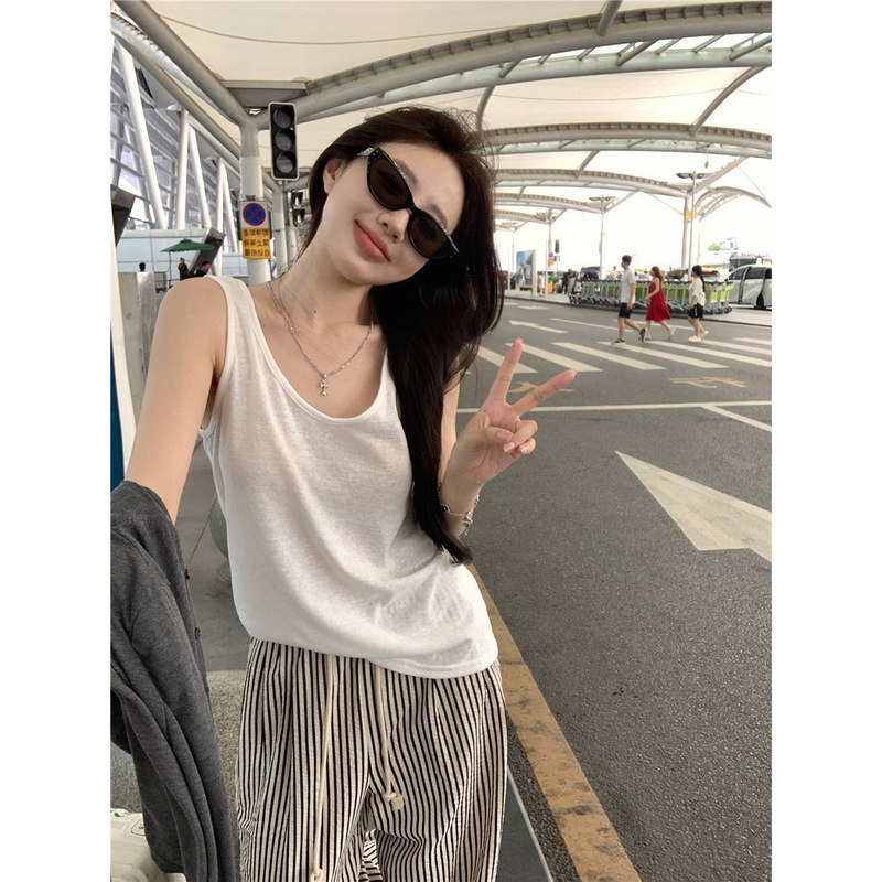 White Chiffon Vest Pure Color 2025 New Style Small Fragrant Sleeveless Inner Wear Hot Girl Sweet Style Top