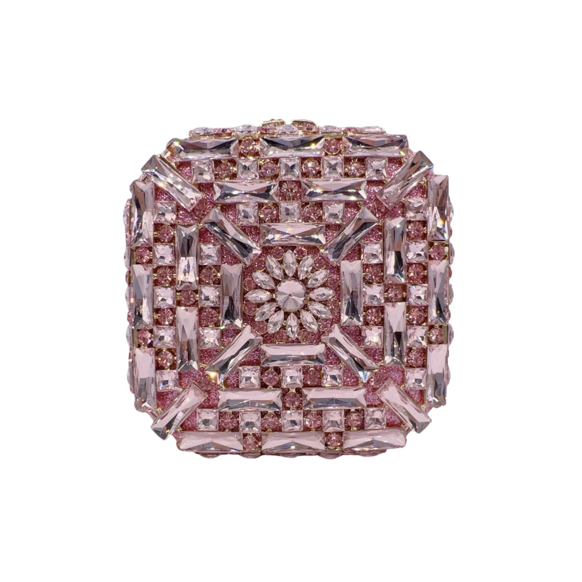 Túi clutch dạ tiệc hộp vuông nhỏ đính đá lấp lánh — Hoa violet, Màu hồng, Màu bạc, Màu xanh ngọc chi tiết 9