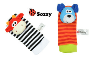 Sozzy lindo forma calcetines sonajero animal bebé sonajero calcetines de felpa 0-12month bebé calcetines juguetes