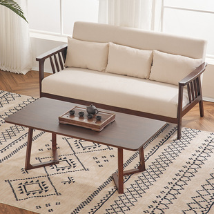 Fabric Sofa Small Apartment Living Room Nordic Modern Simple Solid Wood Leisure Home Study B&B Rental Room Coffee Table