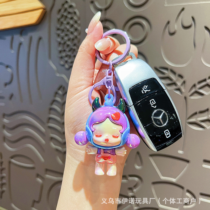 クリエイティブ電気メッキ悪魔眠りの女の子キーホルダーかわいい漫画カラフルな人形カップルバッグペンダント小さなギフト|undefined
