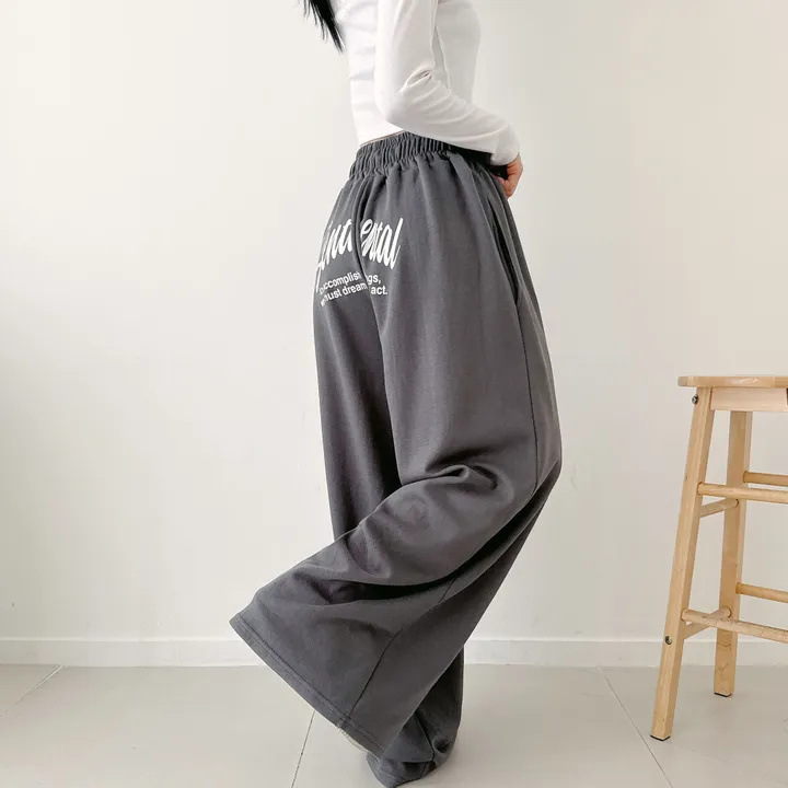 春秋宽松拼接阔腿休闲跳舞黑色卫裤女潮2025年韩版裤子加绒慵懒风|undefined