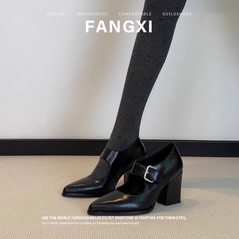 In Stock~Vintage Chunky High-Heeled Women's Shoes 2026 Spring New Style Single-Strap Pointed-Toe Simple Mary Jane Shoes In Stock~Vintage Chunky High-Heeled Women's Shoes 2026 Spring New Style Single-Strap Pointed-Toe Simple Mary Jane Shoes