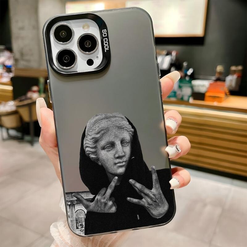 Black and White Nun-Themed iPhone 16 Case, Suitable for 15 Plus, Apple 14 Pro, Stylish 13/12 Pro Max Art