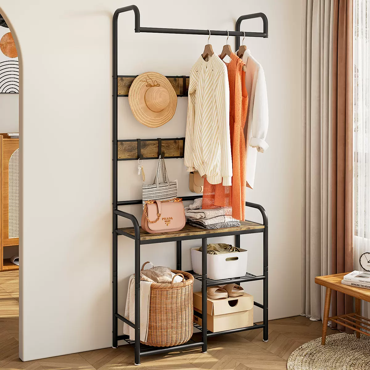 跨境衣帽架落地卧室收纳挂衣架简易衣服架子家用经济型衣架置物架