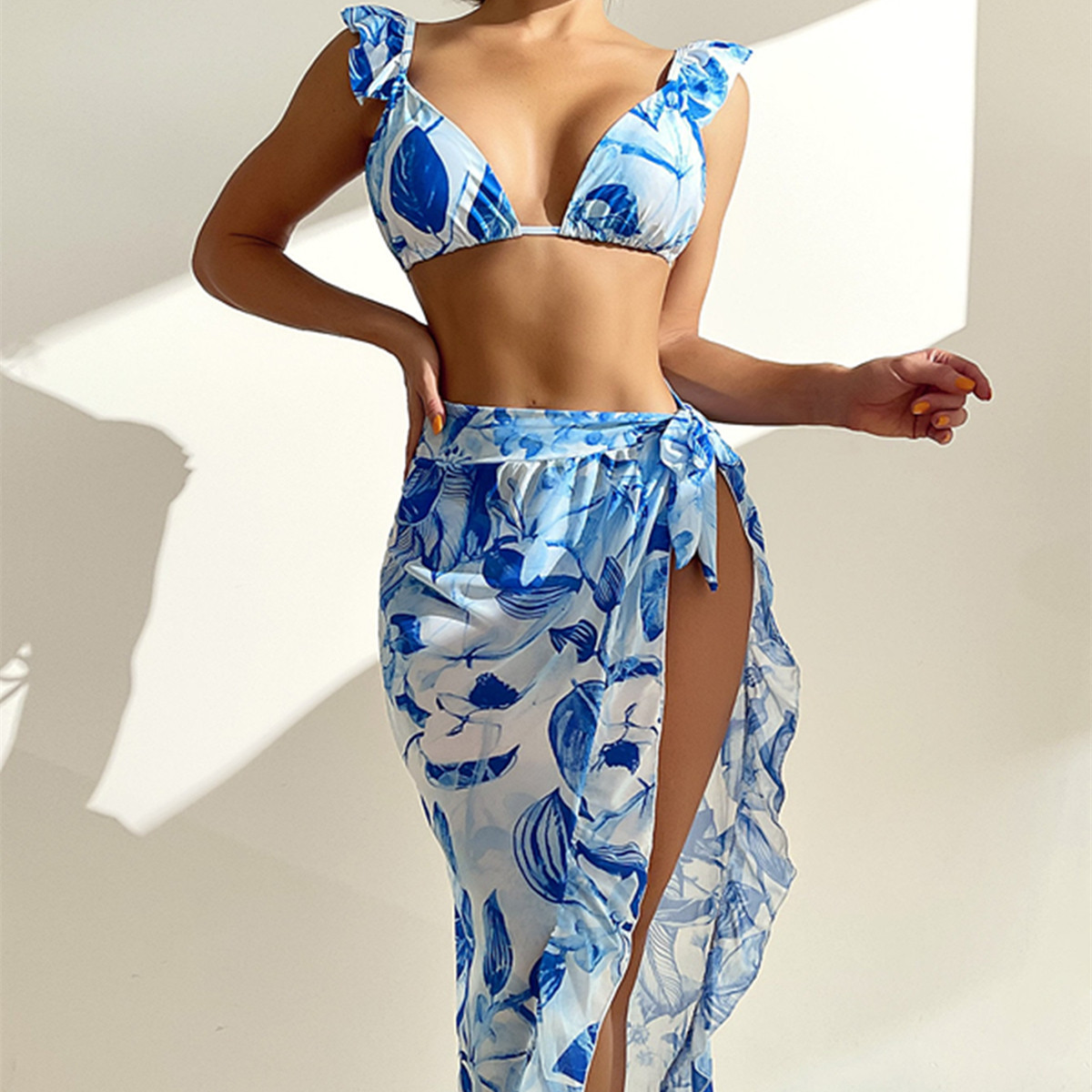 Swimming Occasion Women's Three-piece Printed Swimsuit European Sexy Bikini