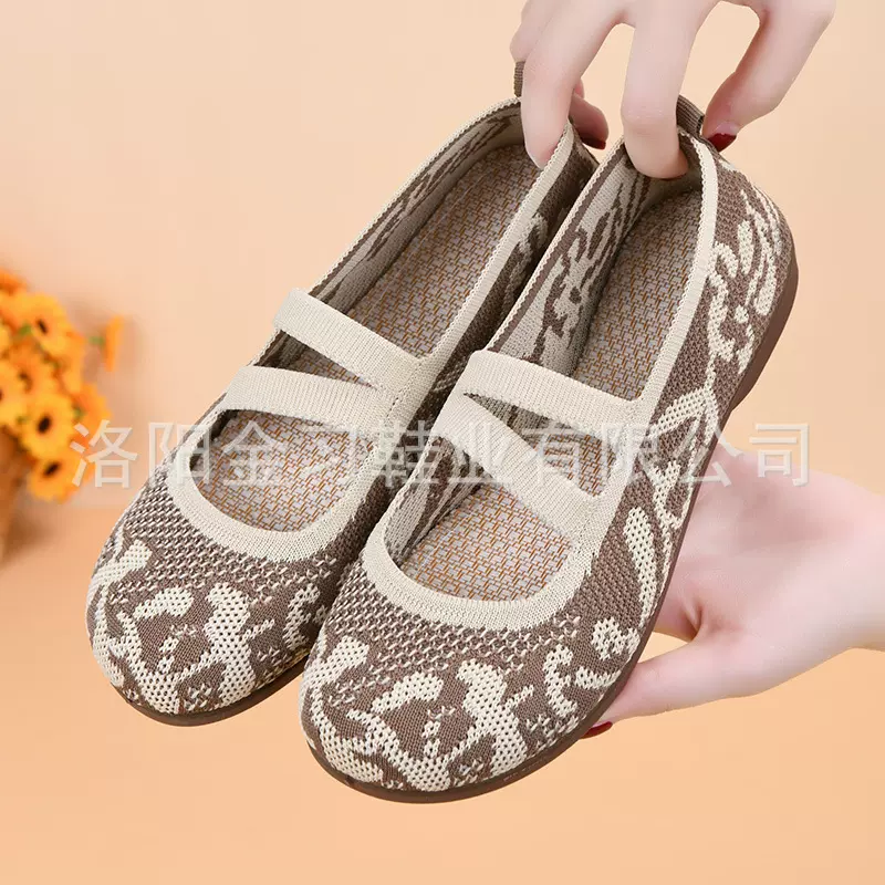 夏季新款老北京布鞋飞织透气女单鞋复古绣花软底轻便一脚蹬妈妈鞋