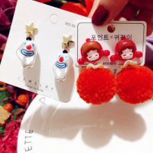 手作小红帽温暖毛球趣味巴洛克珍珠小丑搞怪不规则图案可爱耳环女