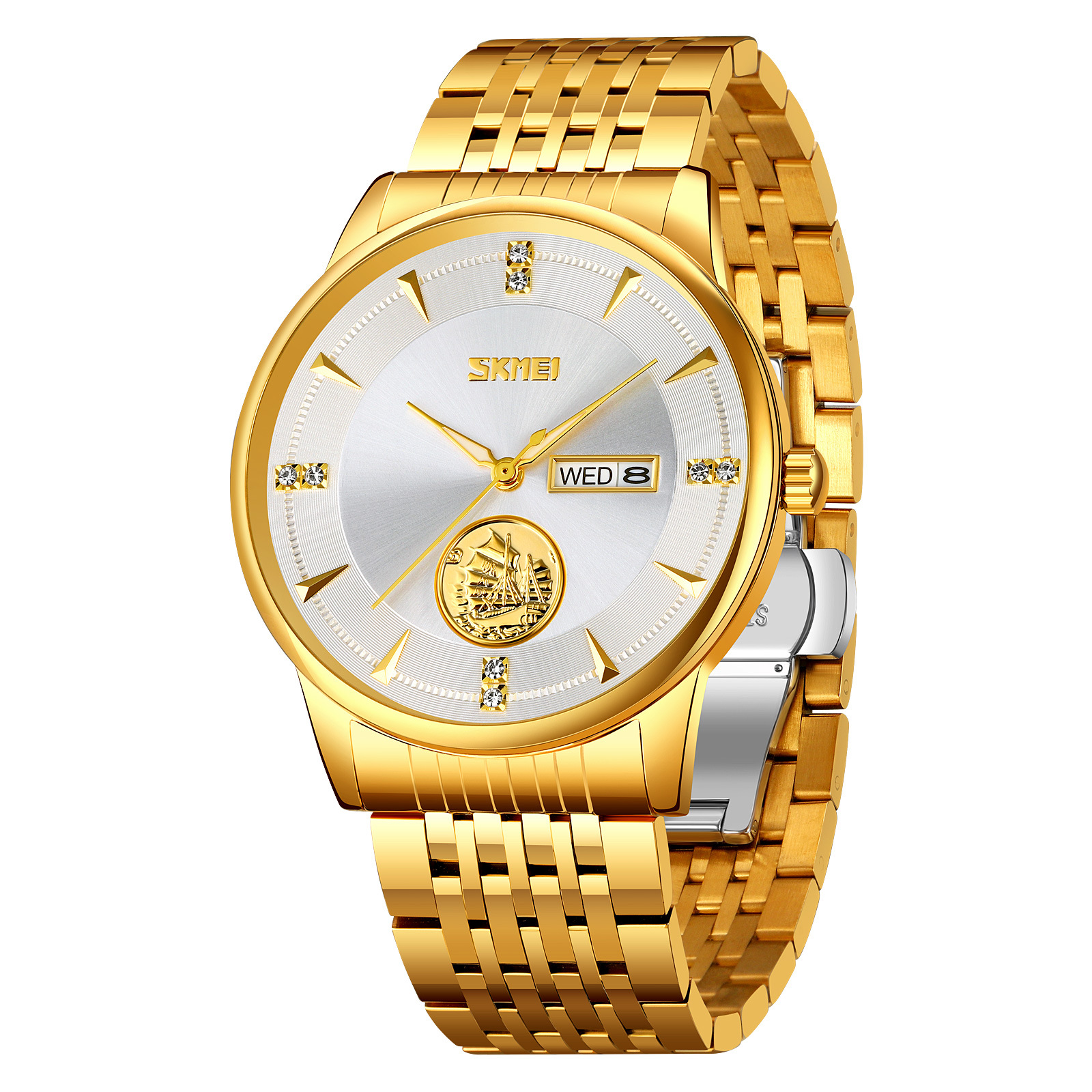 Momento Meimei oro hombre reloj de acero sólido reloj de negocios reloj de cuarzo impermeable comercio exterior transfronterizo al por mayor