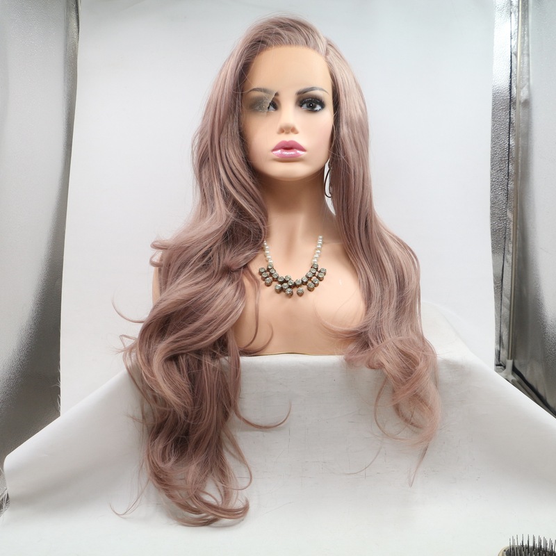 Cross-border long curly wig 13*4 lace front full headpiece for women, synthetic fiber middle-parted large wavy wig
