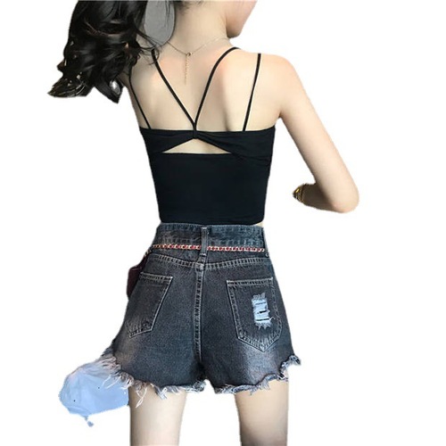 Summer Hot Babe Beautiful Backless Tank Top Women's Style Cross-Hole Casual Versatile Back-Show Slimming Base Layer Top Outerwear Fashion